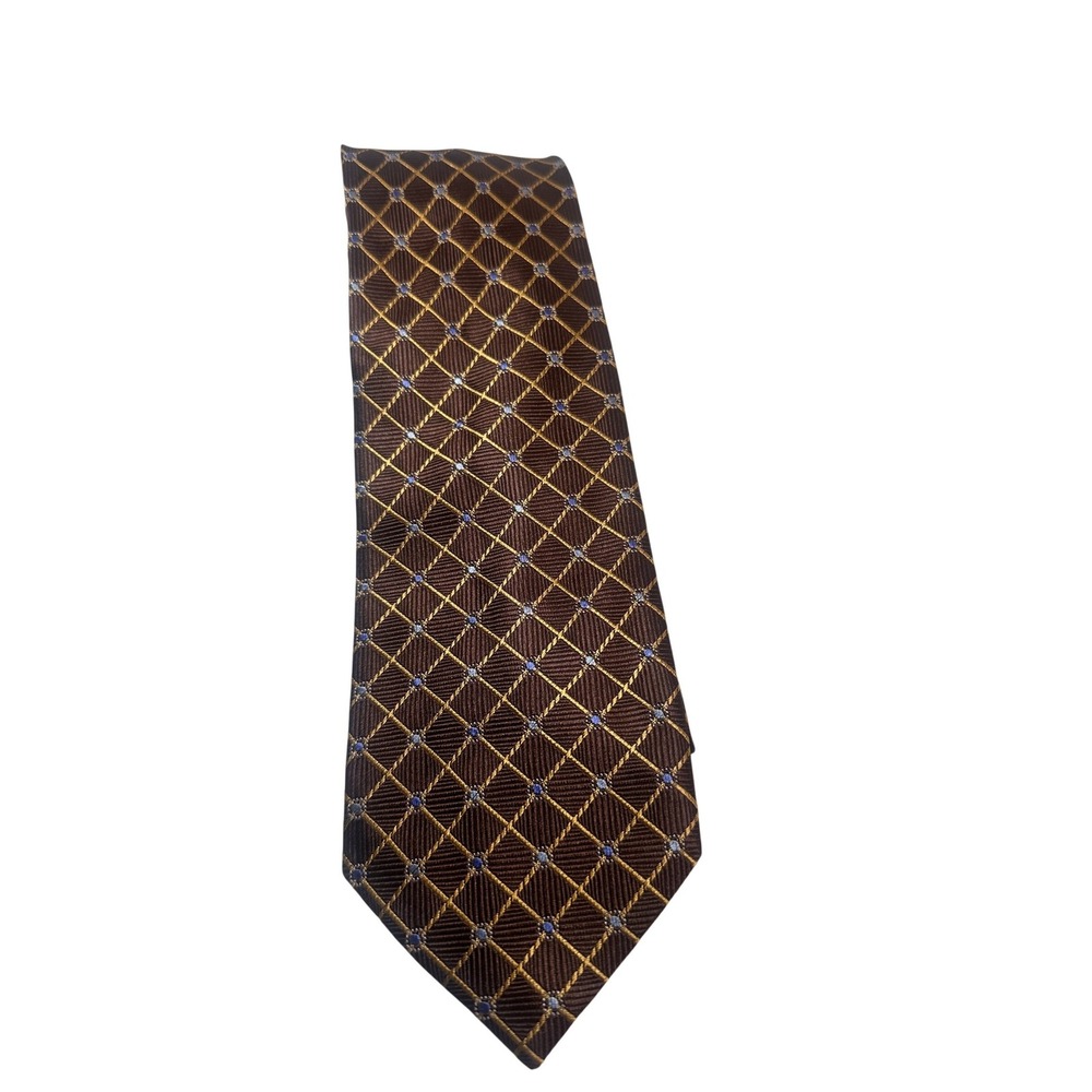 Countess Mara Mens Brown Gold‎ Silk Geometric Lattice Rope Print Necktie